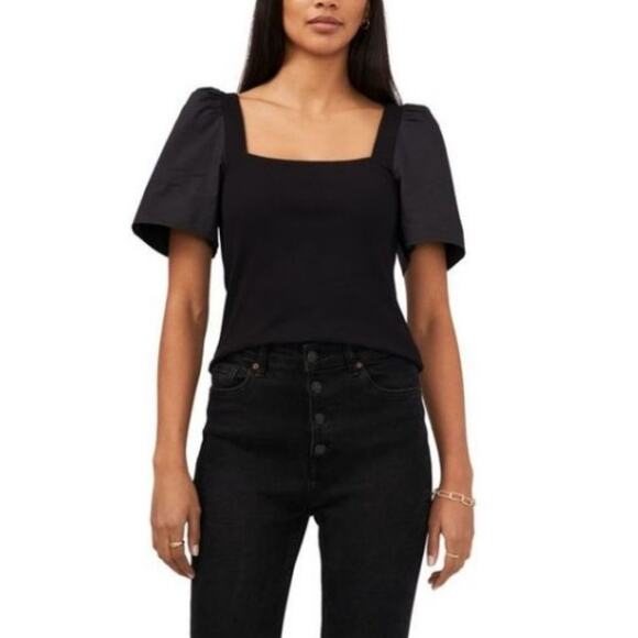 New ~  1.STATE  ~ Winter Luxe PUFF SLEEVE  Square Neck Top XXL - Picture 1 of 7